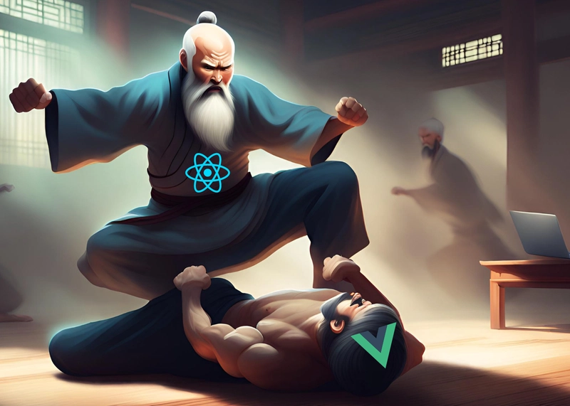 React 或 Vue 的流行度图片