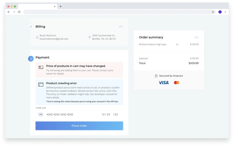 如果在部署网站之前测试结账功能，则会遇到此产品抓取错误。