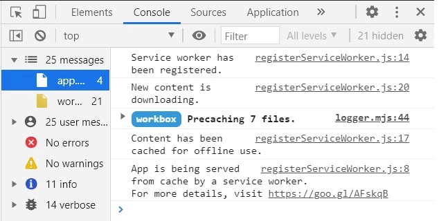 控制台日志向我们展示了预缓存的工作原理。