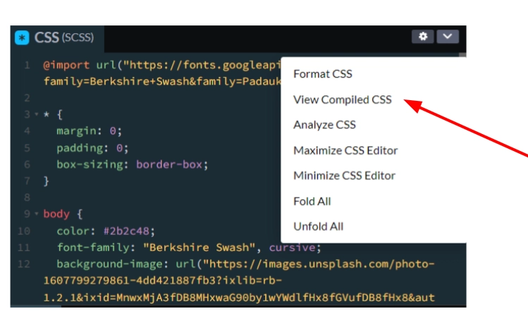 点击 CodePen 中编译后的 CSS