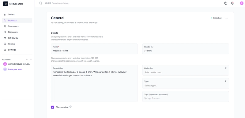 在 Medusa Admin 中编辑产品元数据