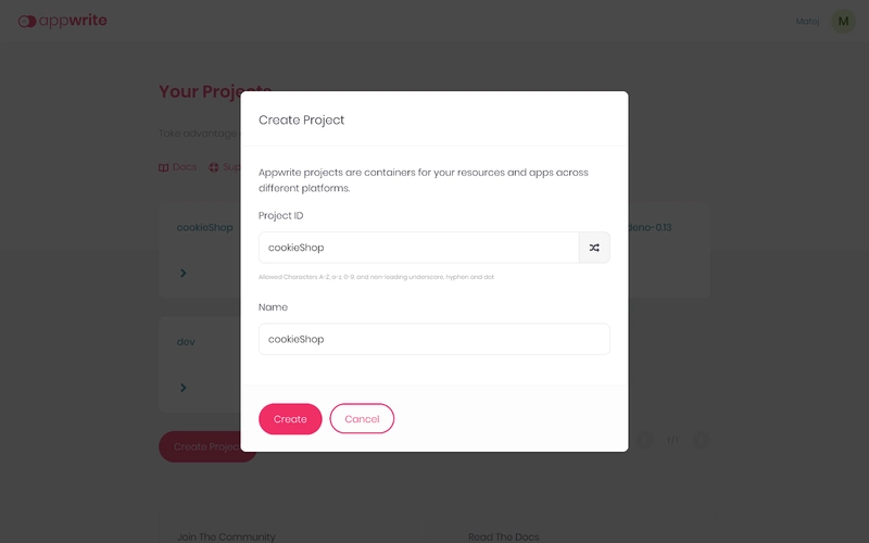 新的 Appwrite 项目
