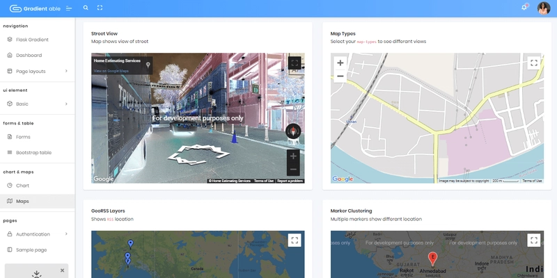 Flask Dashboard Gradientable - 主仪表盘页面。