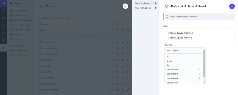 Directus 权限控制非常精细。