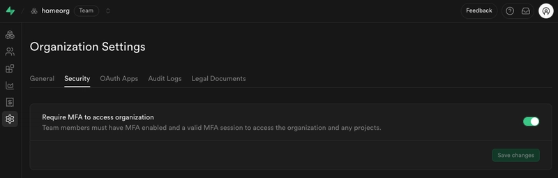 组织设置下新增安全选项卡