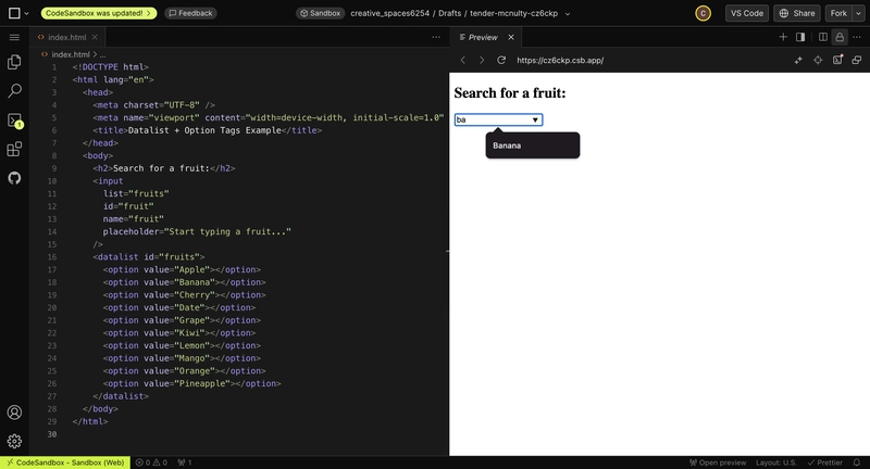 HTML 数据列表和 Option 标签示例