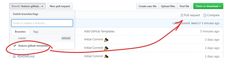 选择分支并创建拉取请求