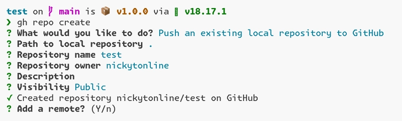 GitHub CLI 提示为仓库添加远程仓库