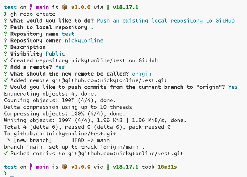 GitHub CLI 将当前分支推送到 GitHub 上的 origin 远程仓库