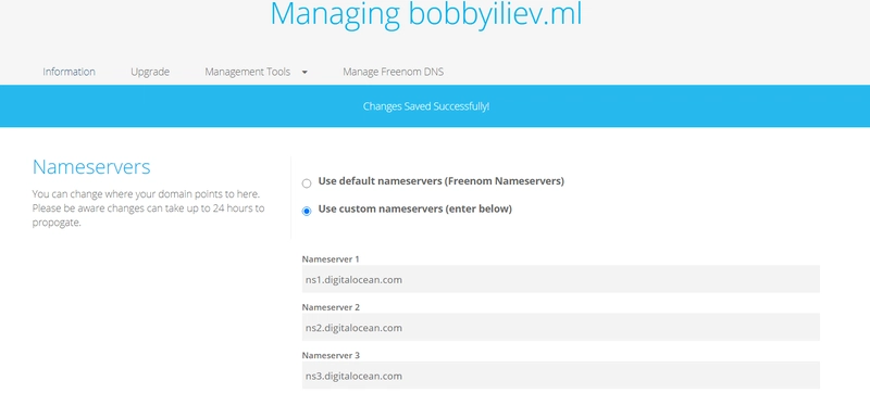 在 Freenom 中更改域名服务器