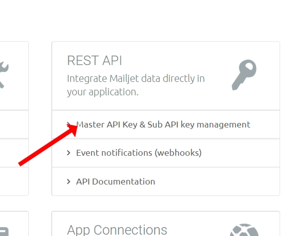 选择“主 API 密钥和子 API 密钥管理”。