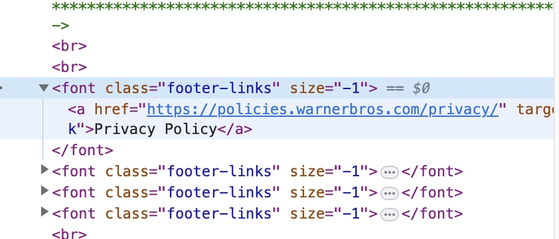Uso da 标签字体 no HTML com a classe css footer-link