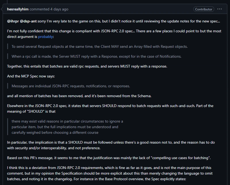 移除 JSON-RPC 批处理支持