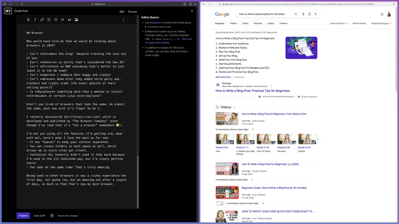 Arc 浏览器拆分视图