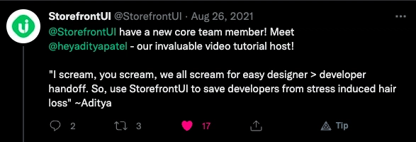 Aditya 是 Storefront UI 的核心团队成员