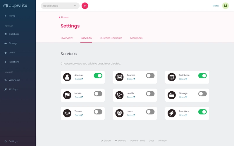Appwrite 项目服务设置