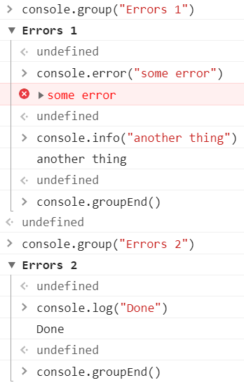 控制台组和组结束示例