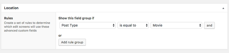 字段组的 ACF 显示设置