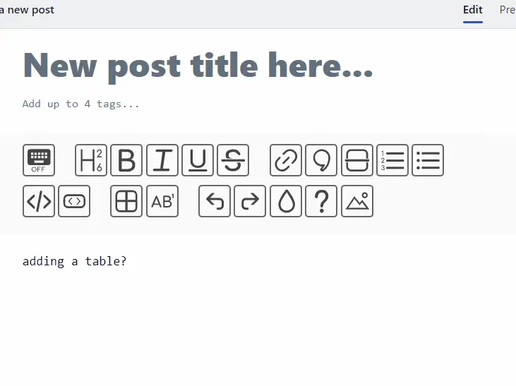使用编辑器演示添加表格，然后添加 2 行，再添加 2 列。
