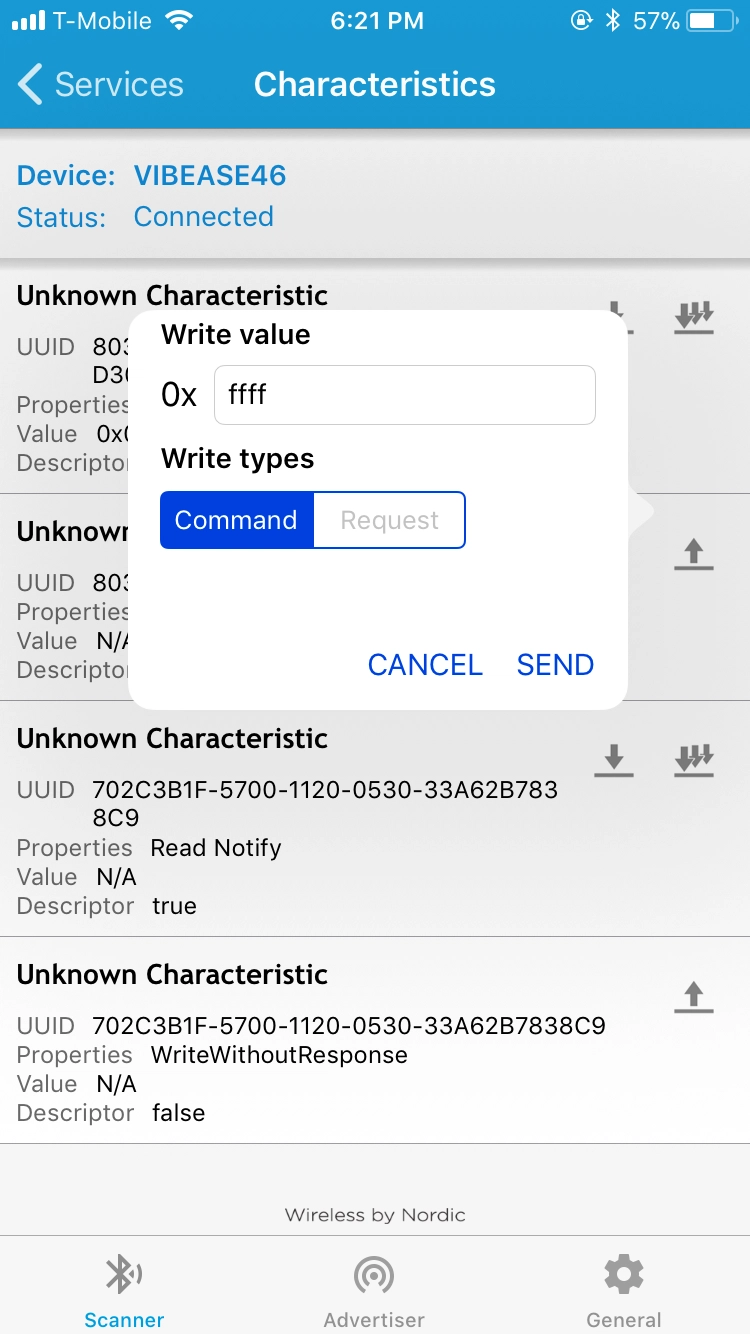 向 Vibease 发送 0xffff 的屏幕截图。
