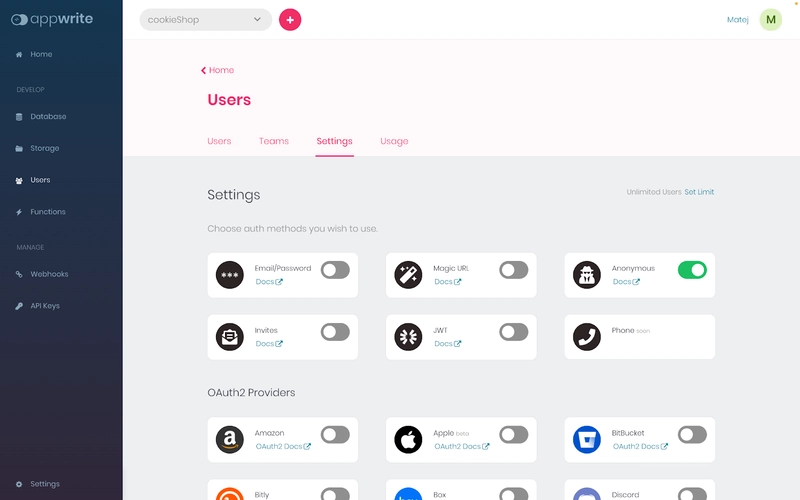 Appwrite 用户设置