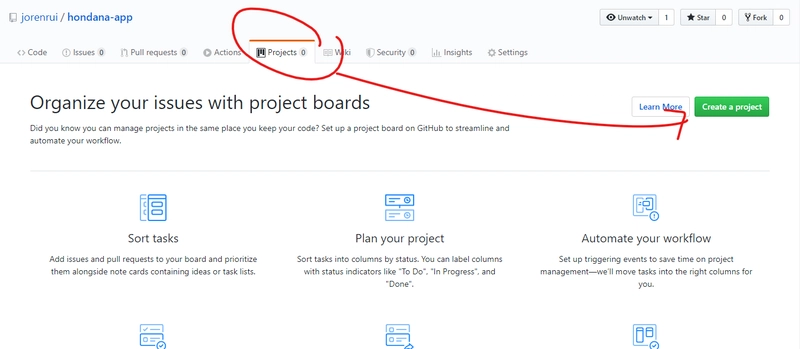 GitHub 存储库的空项目选项卡
