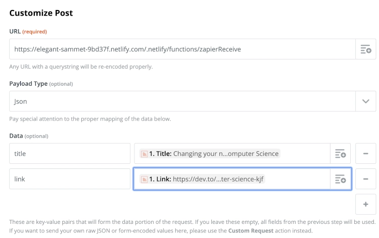 在 Zapier 中映射 RSS 数据