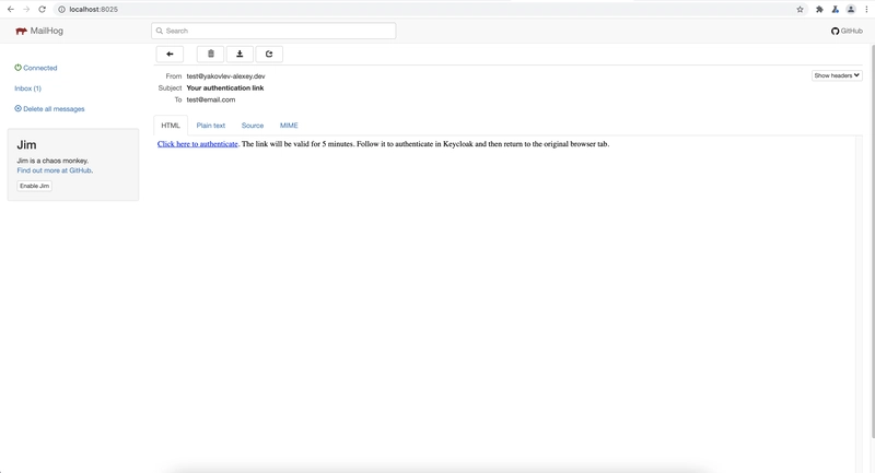 MailHog UI 中的消息