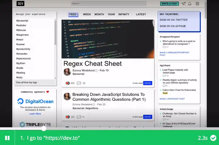 Uilicious 代码片段 dev.to 测试