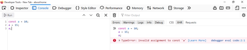Firefox 开发工具中显示类型错误