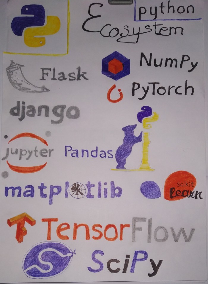 手写式 Python 编程生态系统,包含流行的 Python 库和框架