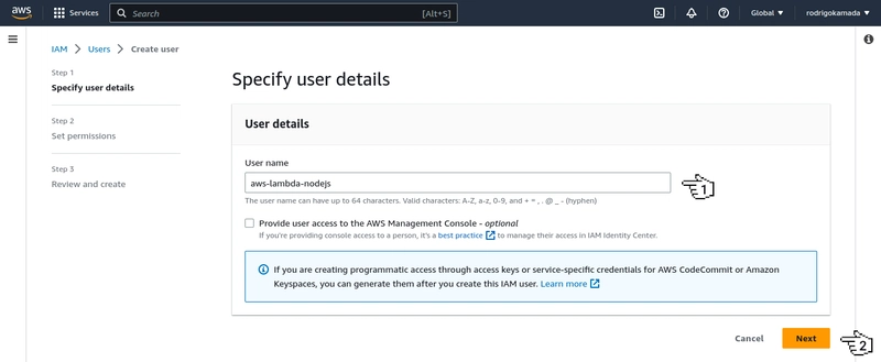 AWS Lambda - 指定用户详细信息
