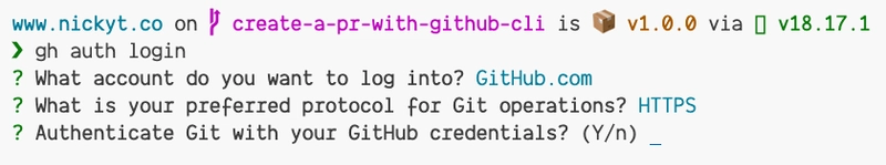 GitHub CLI 提示您使用 GitHub 凭据登录。