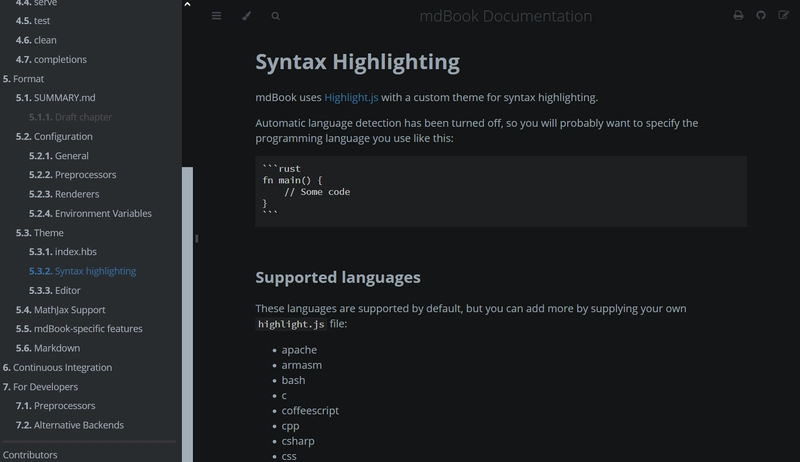 mdBook 深色主题页面