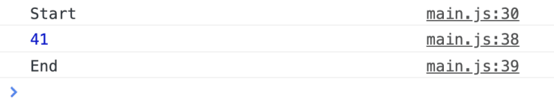 控制台立即记录“开始”、“41”和“结束”