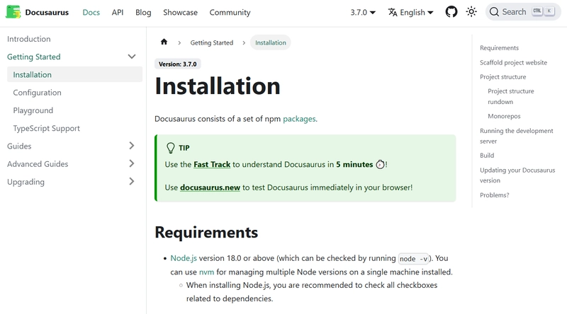 Docusaurus 安装页面