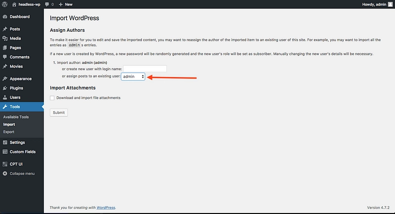 导入后的新作者分配屏幕
