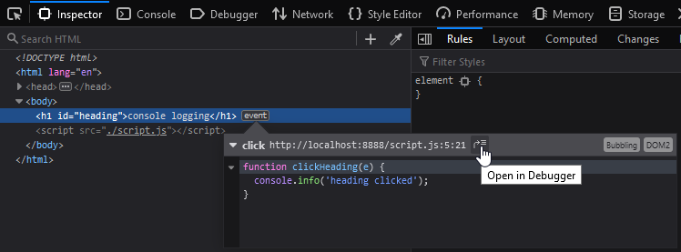 Firefox DevTools 事件监听器