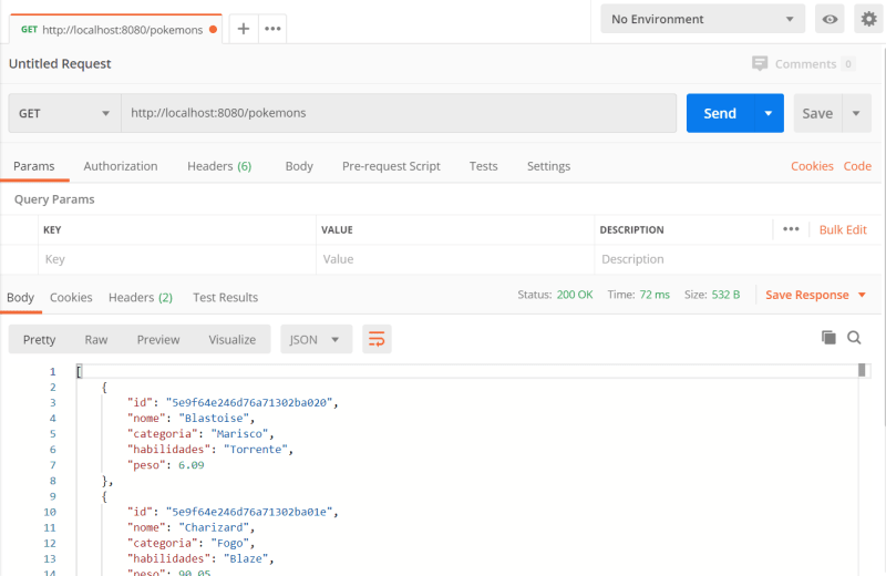 结果 GET dos pokemons