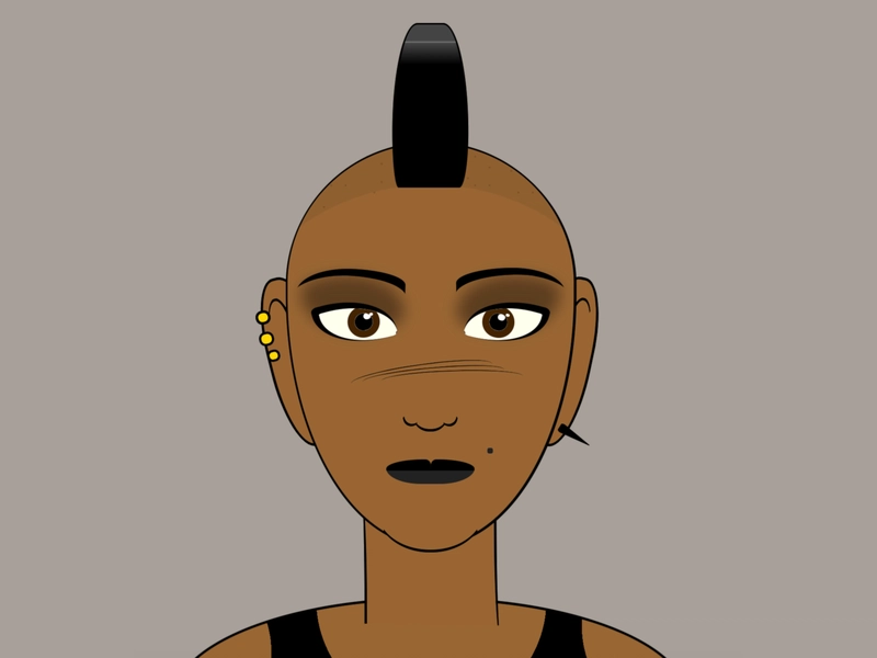 身穿背心、戴着耳钉、留着朋克发型的女子