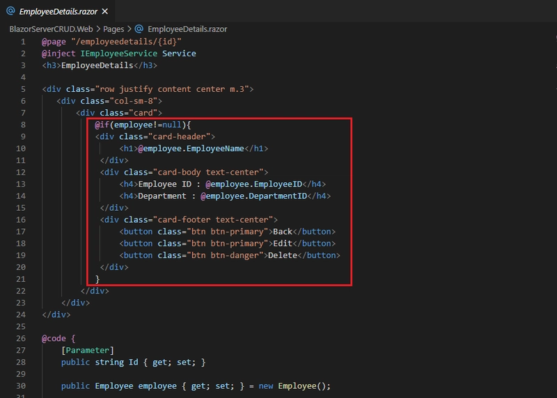 EmployeeDetails.razor 中的 HTML