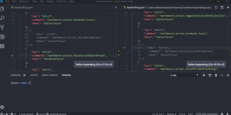 使用键盘快捷键在 VS Code 中导航