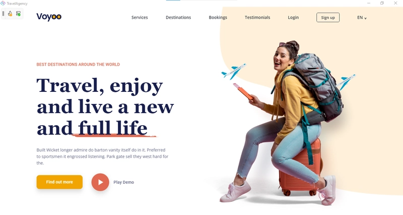 这是一个使用 Uno Platform 构建的现代旅行社登录页面,展示了全宽的首页横幅、目的地卡片和响应式跨平台布局。