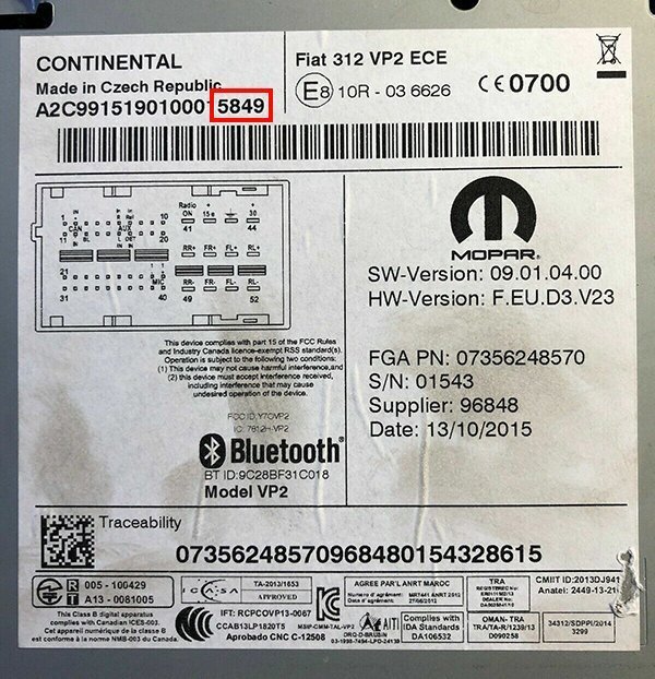 Continental Fiat 500 序列号铭牌