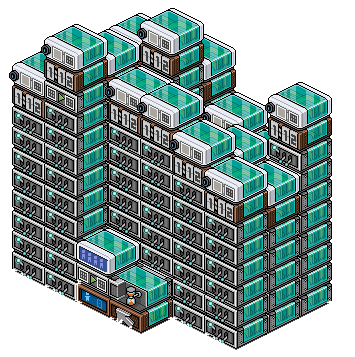 哈宝酒店 (Habbo Hotel) 的《连线》(Wireds) 的乌玛形象。 Cada 'Wired' 是一个由四方连接器和可视化设备组成的小装置。 Eles são coloridos, variando entre verde, vermelho, azul e amarelo。 'Wireds' 是最常见的结尾形式