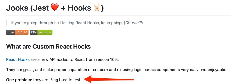 Jooks 是一个库,指出 React Hooks 很难测试。