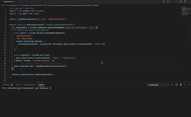 VS Code 中的 Git 速查表演示