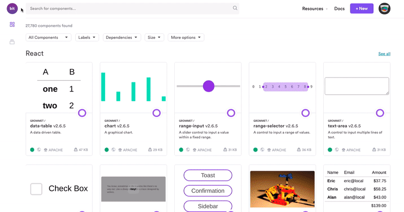 示例:在 bit.dev 中搜索共享的 React 组件