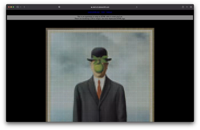 这是pixel-art.alanwsmith.com 的屏幕截图,显示了脸上带着苹果的男人的像素版本。