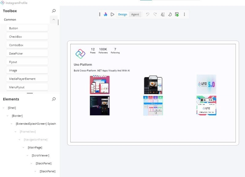 采用 Uno Platform Hot Design 设计的 Instagram 风格个人资料界面